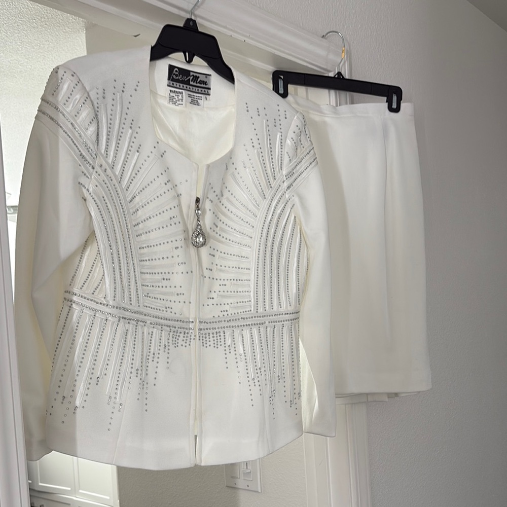 White Beaded Jacket and Skirt Set